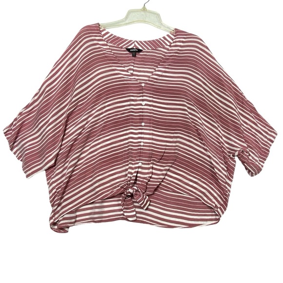 Express Tops - Express Boho Top Women's L Red White Stripe Tie Front V Neck Feminine Minimalist